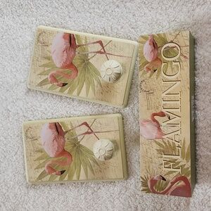 FLAMINGO tea light holder and wall  hangers. Pink green and cream.  So pretty!